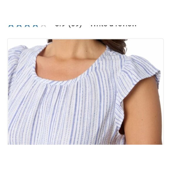 Briggs Women's Linen Blend Size XS Tiered Flutter Cap Sleeve Dress White Blue - Picture 13 of 15